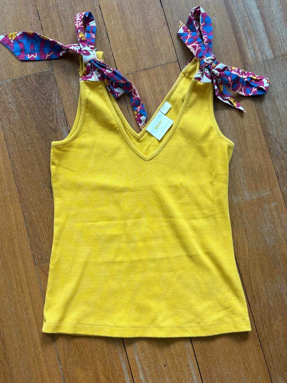 Anthropologie Maeve Yellow Tank Top with Shoulder Bow, Size 3